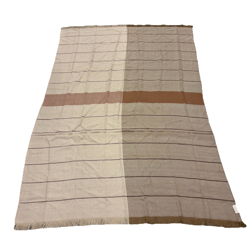 The Citizenry Alpaca Throw Blanket 72x48" Stripe Tan Brown Boho W/ Dust Bag